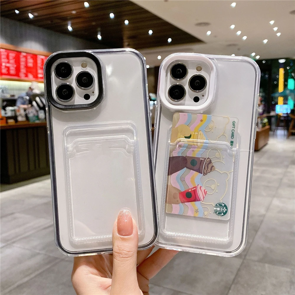 

Candy Color Clear Wallet Case for iPhone 11 12 13 mini 14 15 Pro Max iPhone XR Xs 7 8 Plus Hybrid Shockproof Card Holder Cover