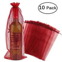 10pcs sheer organza wine bottle cover delicate wine bags wrap gift bag 37x15cm