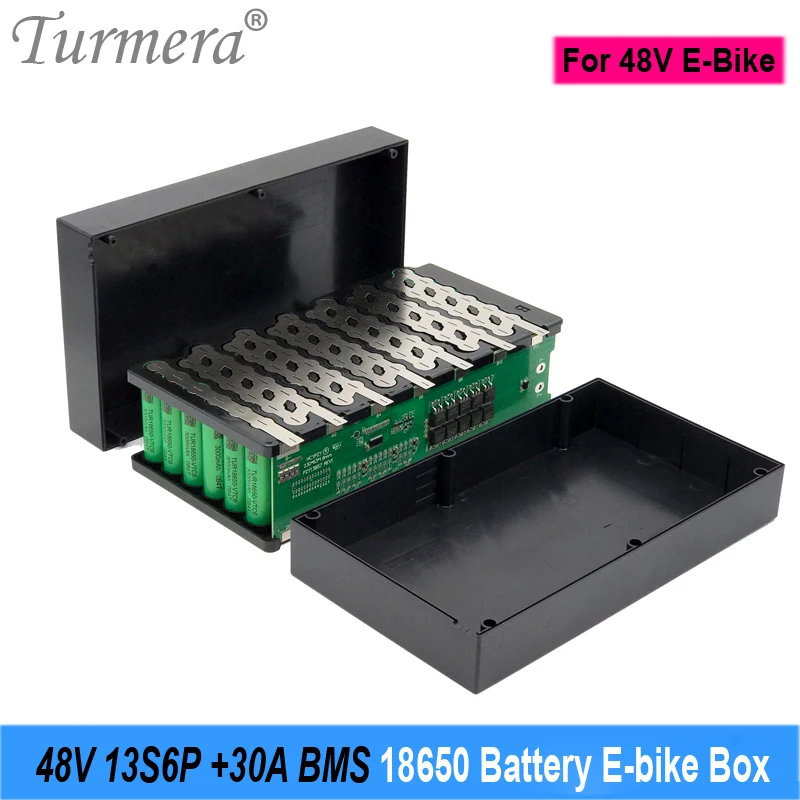 Turmera 13S 48V 52V E-bike Battery Box 13S6P 18650 Holder with Welding Nickel 30A BMS for E-scooter or Electric Bike Battery Use