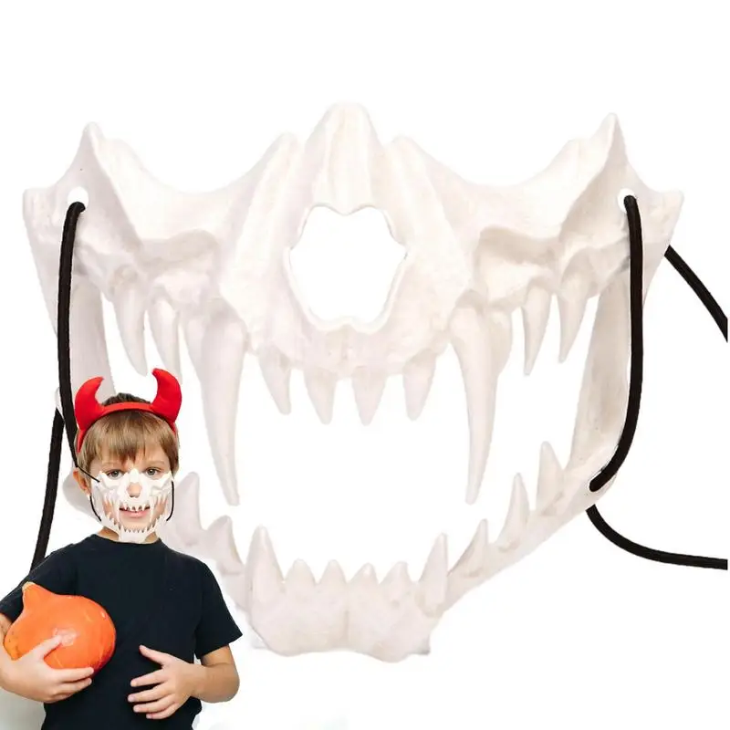 

Женская маска с длинными зубами, маска с изображением демонов, самурайцев, скелета, половины лица, волк, дракон, тигр, маска Houjuu Nue, косплей, реквизит для костюма на Хэллоуин