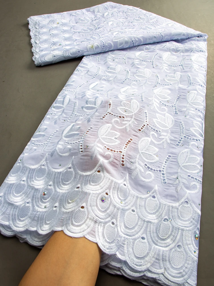 

High Quality African Cotton Lace Fabric 2023 Nigerian Stones Cotton Lace Fabric Swiss Voile Lace For Party Women Dresses TY3472