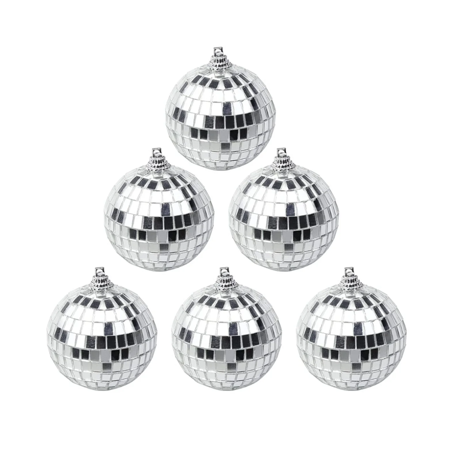 

Mini Disco Ball Ornament Disco Ball Rear View Mirror Hanger 2.4 Inch 6 Pack Silver Hangings Ball With Attached String Fun Party