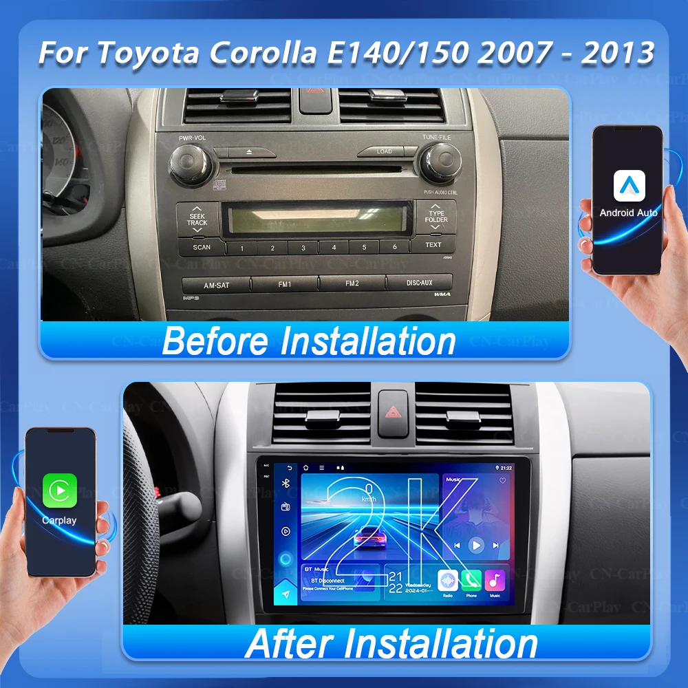 Фото Для Toyota Corolla E140/150 2007-2013, для Toyota Auris E150 2006-2012: Автомобильная мультимедийная система Android 16 с автомагнитолой и головным устройством №2