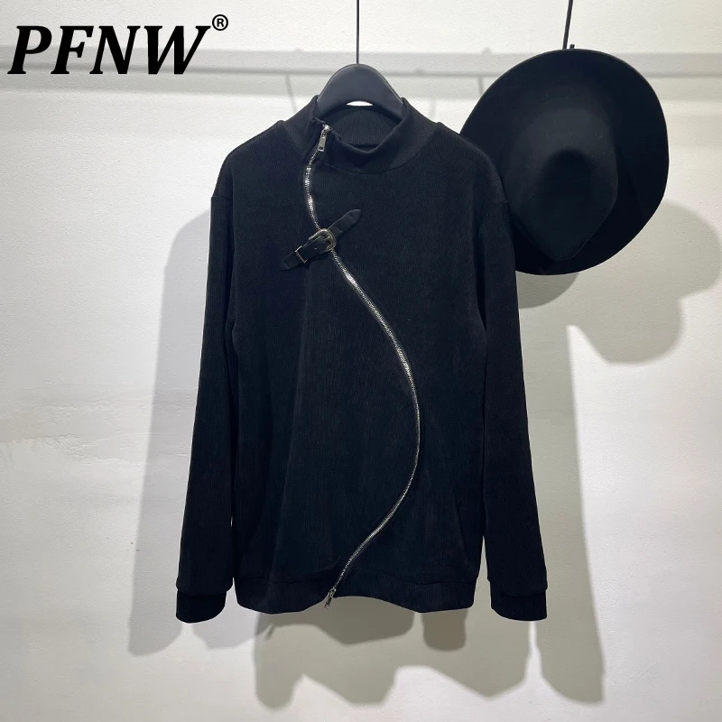 

PFNW Spring Autumn Men's Inclined Zippers Sweater Fashion Design High Street Asymmetric Personality Tide Darkwear Tops 12A7866
