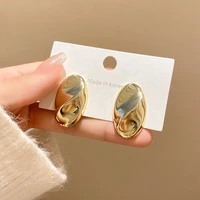 french gold plated glossy oval stud earrings for women alloy wave earrings jewelry