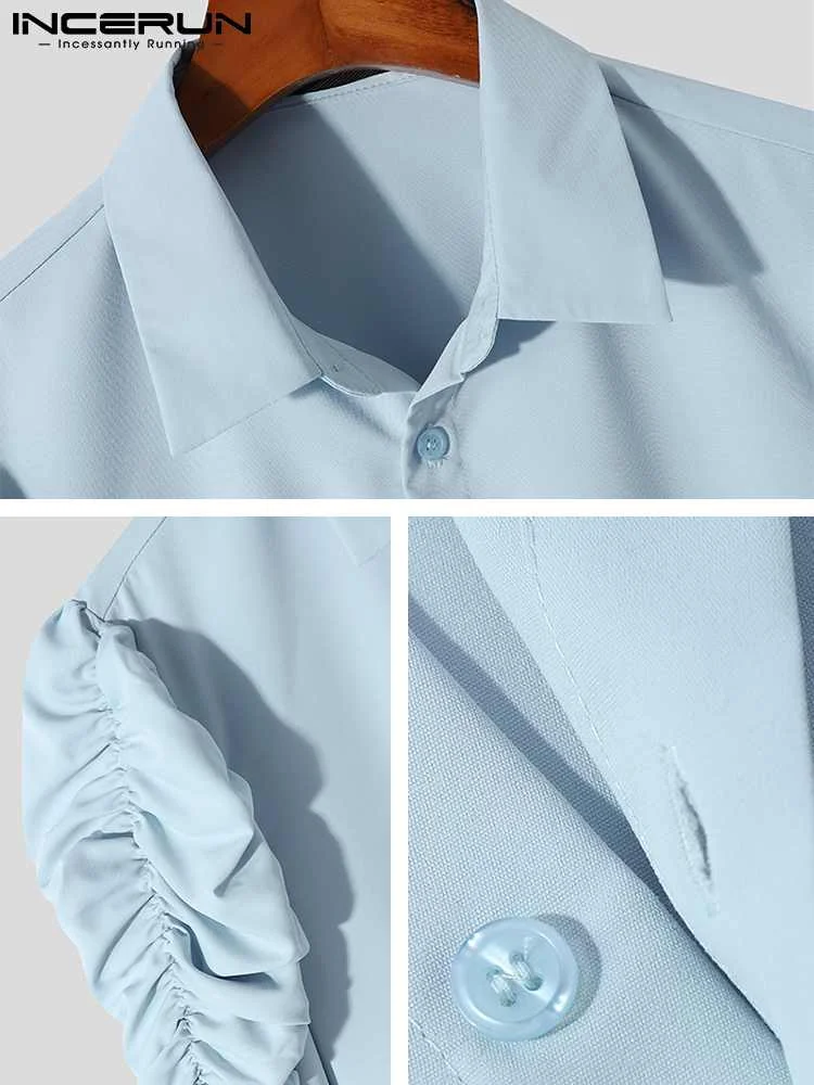 INCERUN Tops 2023 Handsome Well Fitting New Men Long Sleeve Blouse Fashionable Male Solid Comfortable Lapel Buttons Shirts S-5XL