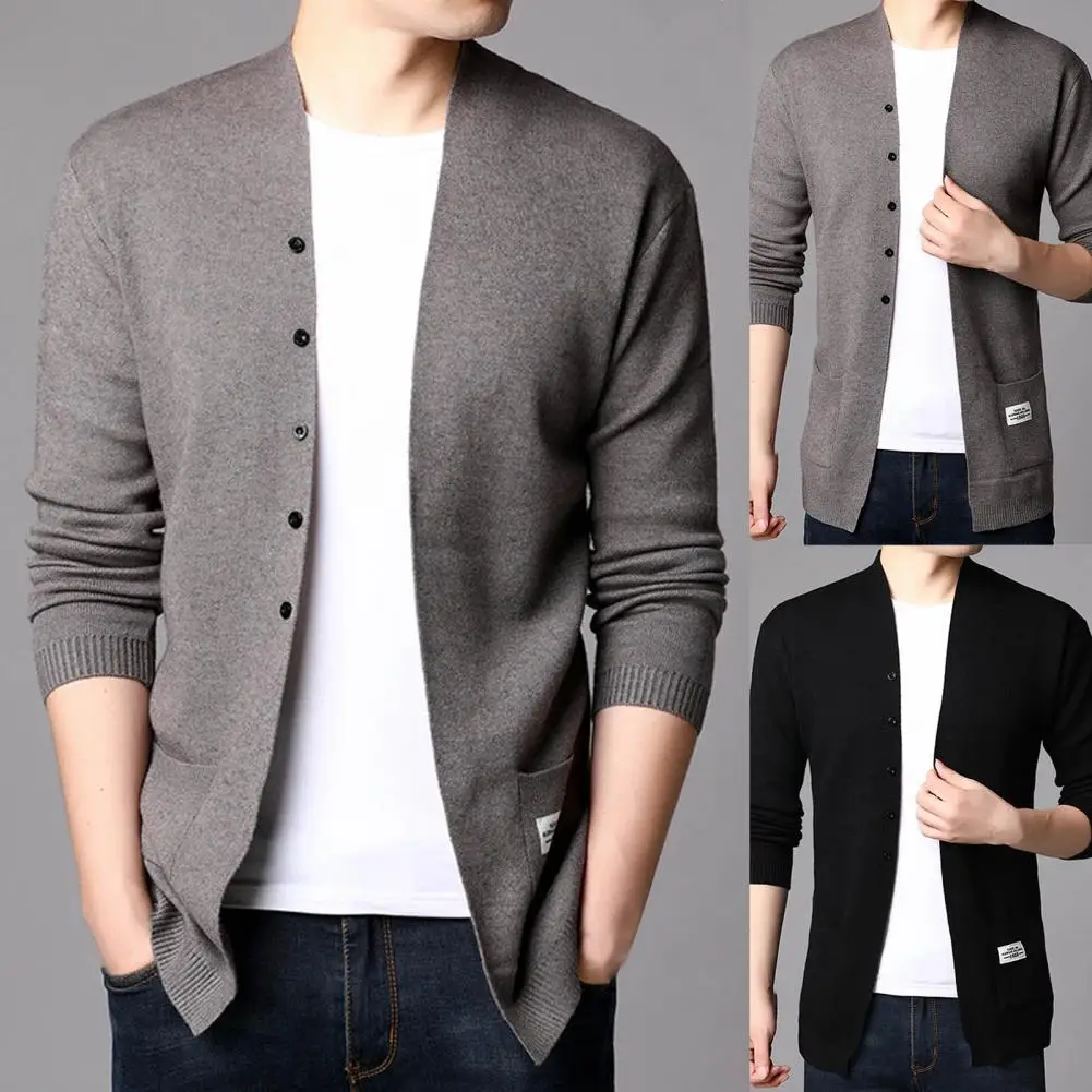 

Men Sweater Solid Color Single-breasted Knitted Simple Cardigan Sweater for Daily Wear