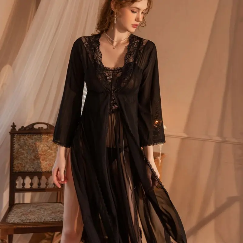 

Пижама для свадьбы сексуальный комплект частный женский кружевной халат пижама женская ночная рубашка женский халат Летнее Длинное Нижнее белье Платья