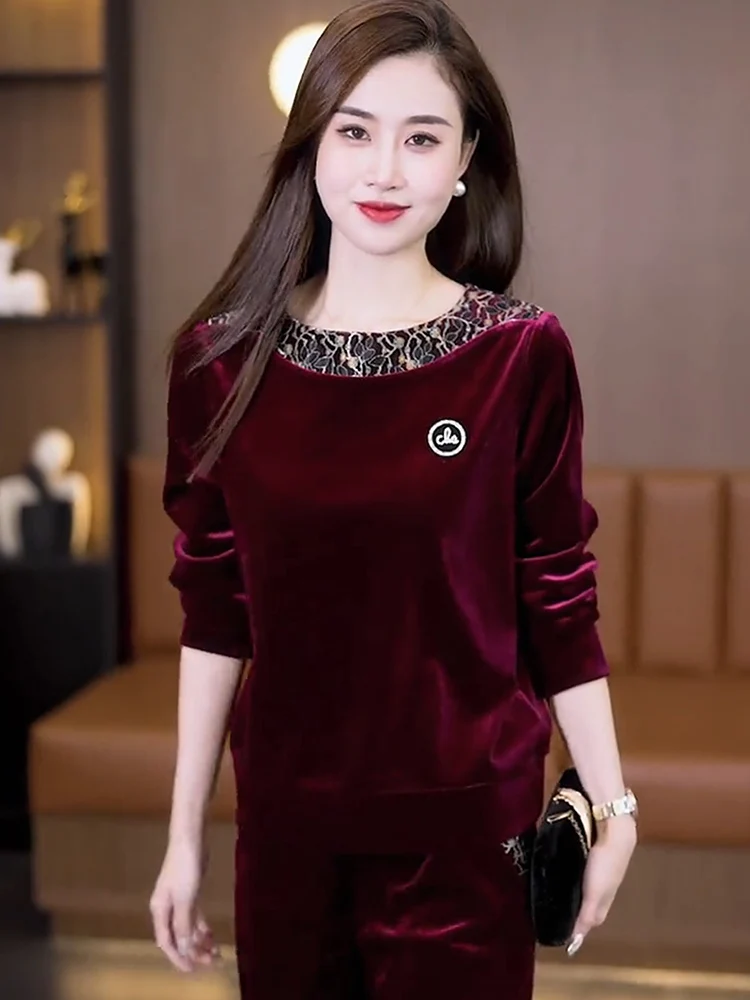 2024 весенне-осенний новый золотой бархатный комплект с вышивкой женские изящные