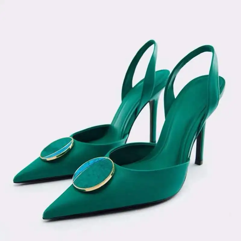 

ZRACK 2022 Summer New Green Rhinestone Single Shoes Women Brethable Fashion Pointed Toe High Heels Sexy Stiletto Sandals Pumps