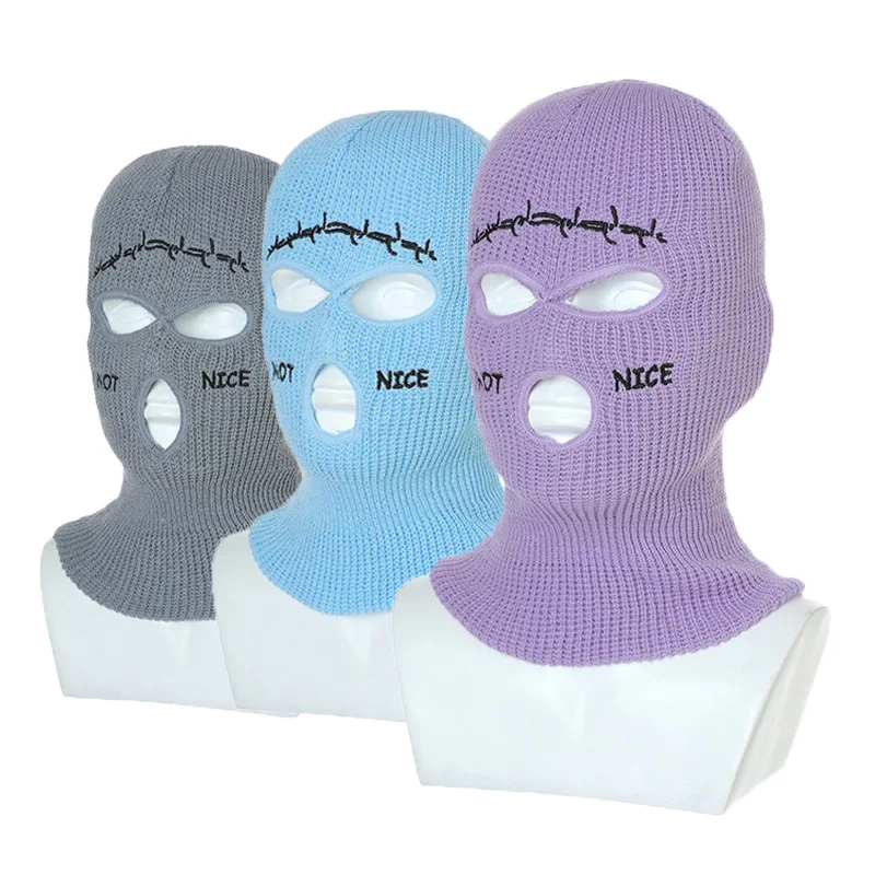 

3Holes Winter Warm Unisex Balaclava Mask Hat Embroidery Full Face Mask Knitted Cycling Ski Snowboard Hat Cap Hip Hop Gift
