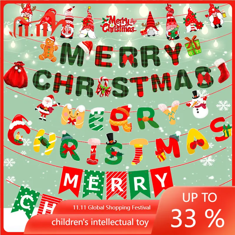

2022 Christmas Pull Flag Decoration Supplies Bunting Pennant Hanging Flag Home Decoration Christmas Party decoration mariage