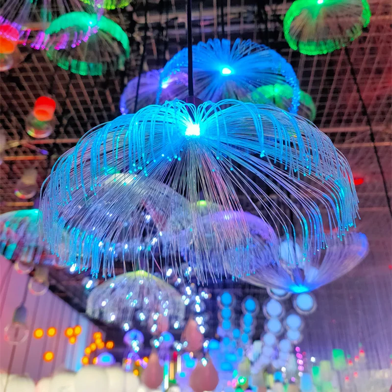 Led Colorful Jellyfish Lamp  New Optical Fiber Wedding Banquet Restaurant Clear Bar Atmosphere Decorative Chandelier GL426