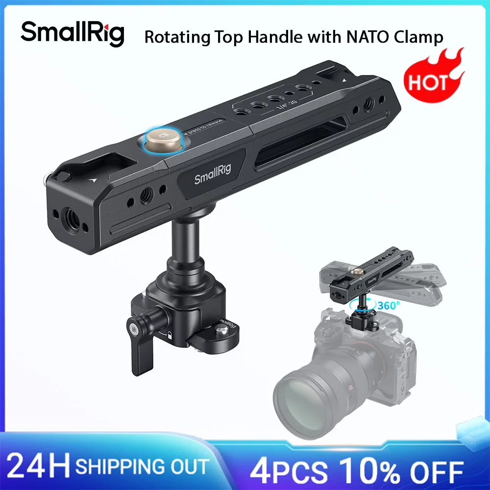 Фото Вращающаяся верхняя ручка SmallRig с зажимом НАТО Легкая верхняя ручка НАТО для клетки камеры Вращение одной клавиши на 360° °   Ручка для Sony №1