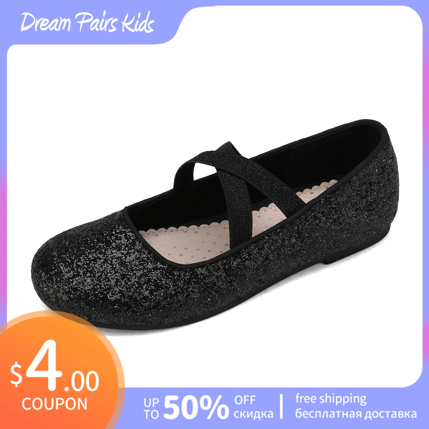 

Dream Pairs Girls Ballerina Mary Jane Flats Princess Kids Flat Shoes PU Leather With Paillette Party Kids Shoes 2022 For Girls