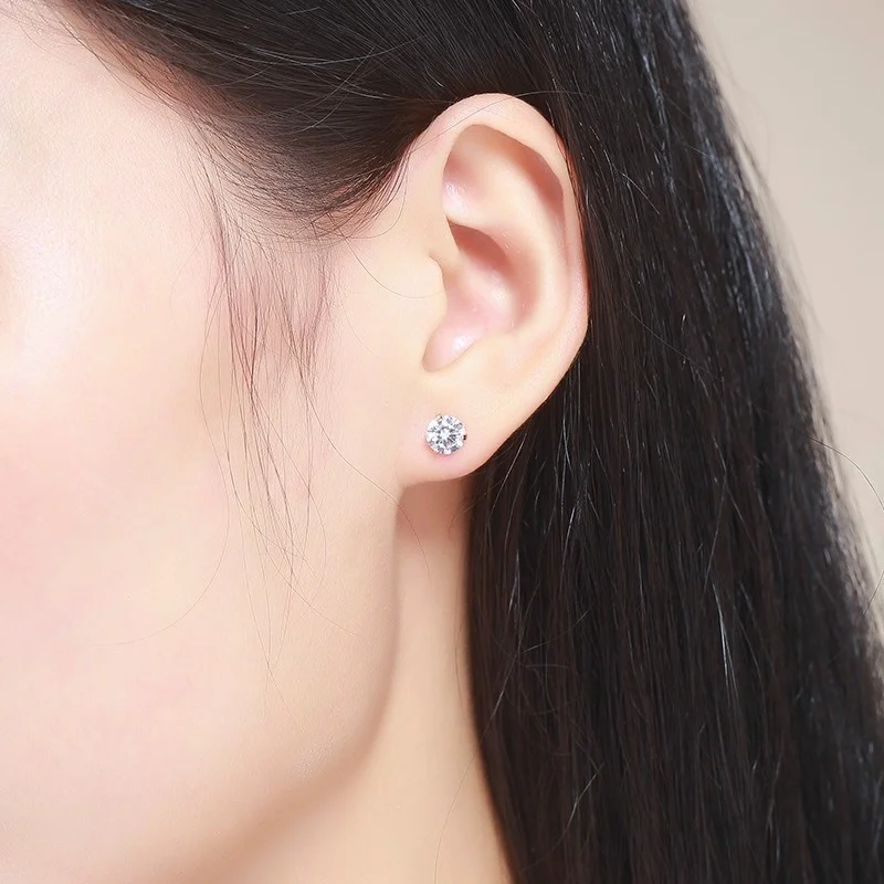 Round AAA CZ Small Stud Earrings For Women Men Kids Girls Children Piercing Jewelry 3 Claw Gold Color 6mm Aros Aretes Wholesale | Украшения