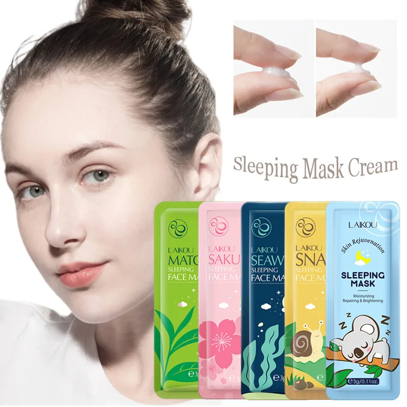 

5pcs Sakura Matcha Snail Seaweed Moisturizing Sleeping Mask Cream Portable Face Mask Anti Wrinkle Hydrating Nourishing Skin Care
