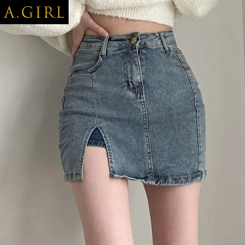 

Женская Облегающая джинсовая мини-юбка, обтягивающая короткая юбка из денима, модель Y2K в Корейском стиле на лето, 2023