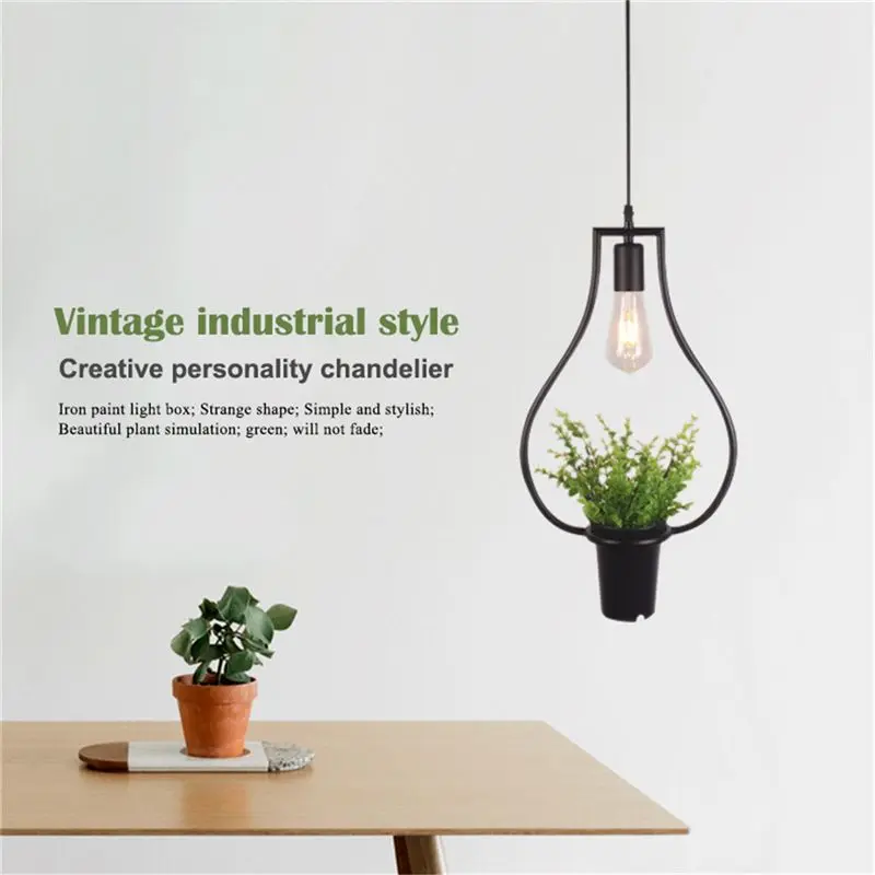 

Promotion! Black Vases Green Plants Hanging Lamps Retro Industrial Style Creative Personality Chandelier Clothing Shop Cafe Rest