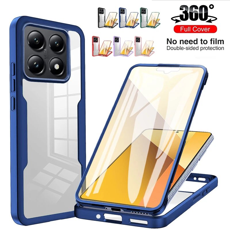 Полный противоударный чехол 360 для Xiaomi 14T Pro прозрачный экран защита камеры