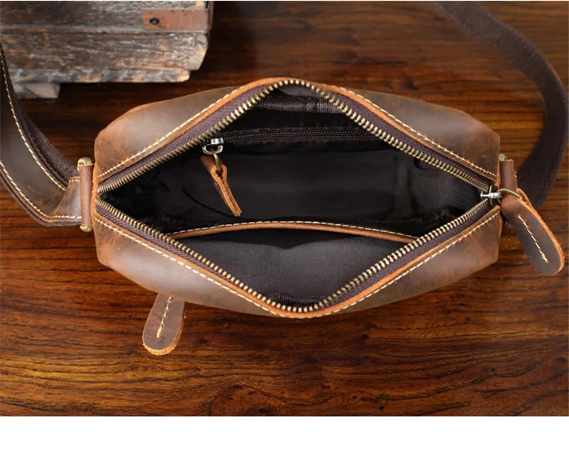 Vintage genuine leather men's small crossbody bag outdoor casual simple high-quality luxury crazy horse cowhide shoulder bag