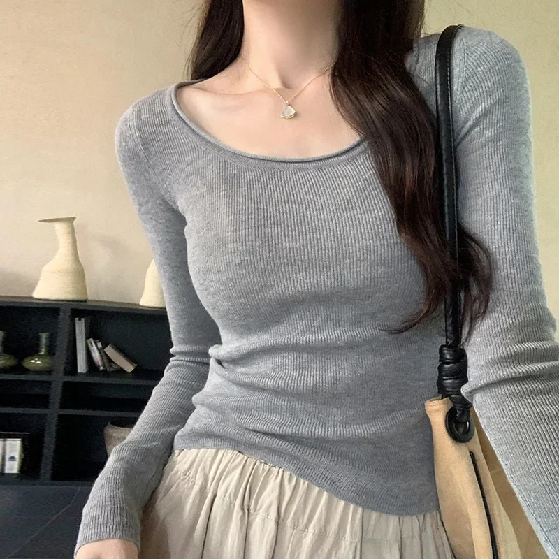 Разноцветный вязаный Топ Макарон для уменьшения старения футболка с длинным