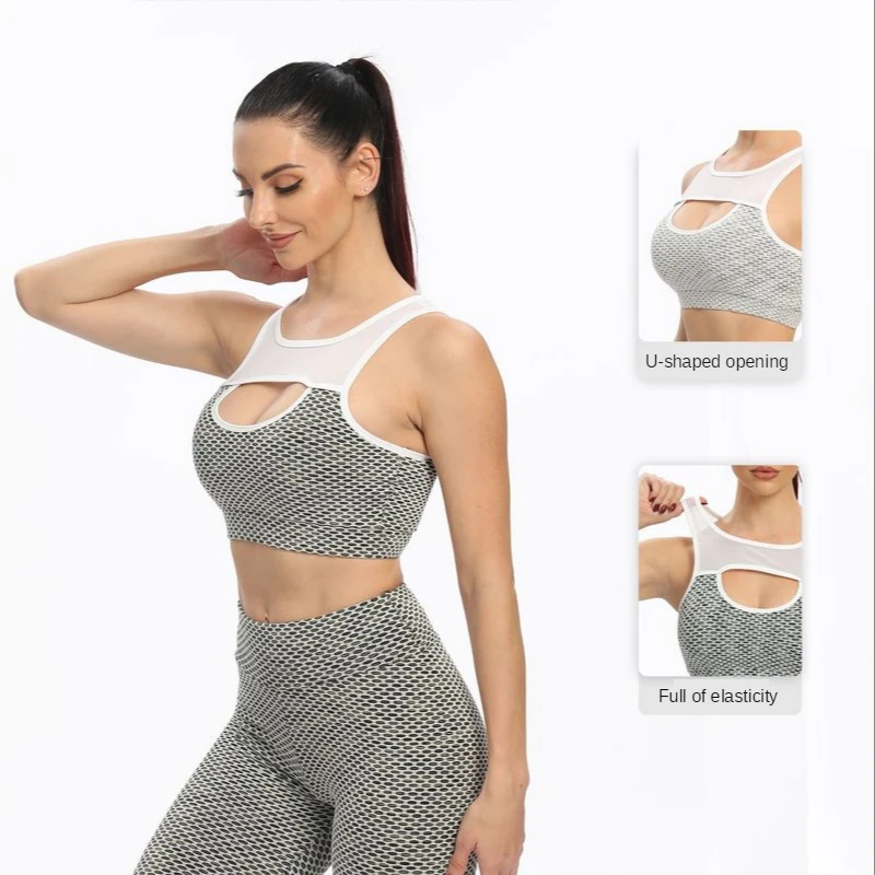 

2 Piece Seamless Fitness Tights Beehive Women's Tracksuit Workout Sport Gym Clothing High Waist Hollow Out Womens Outfits Set