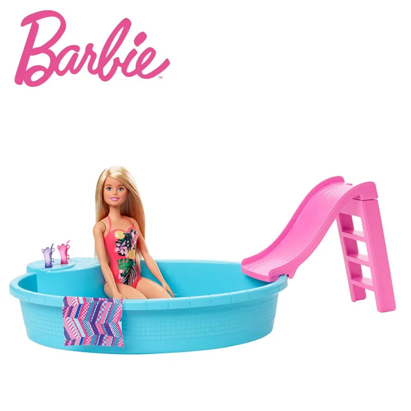 

Barbie Doll 11.5-Inch Blonde Pool Playset with Slide and Accessories Gift Anime Model Swimming Pool Dressup Doll Toys Girls