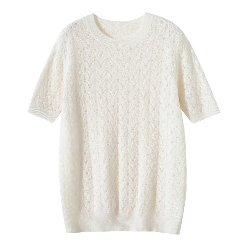 Женский свитер из чистой шерсти с короткими рукавами новый стиль пуловер круглым