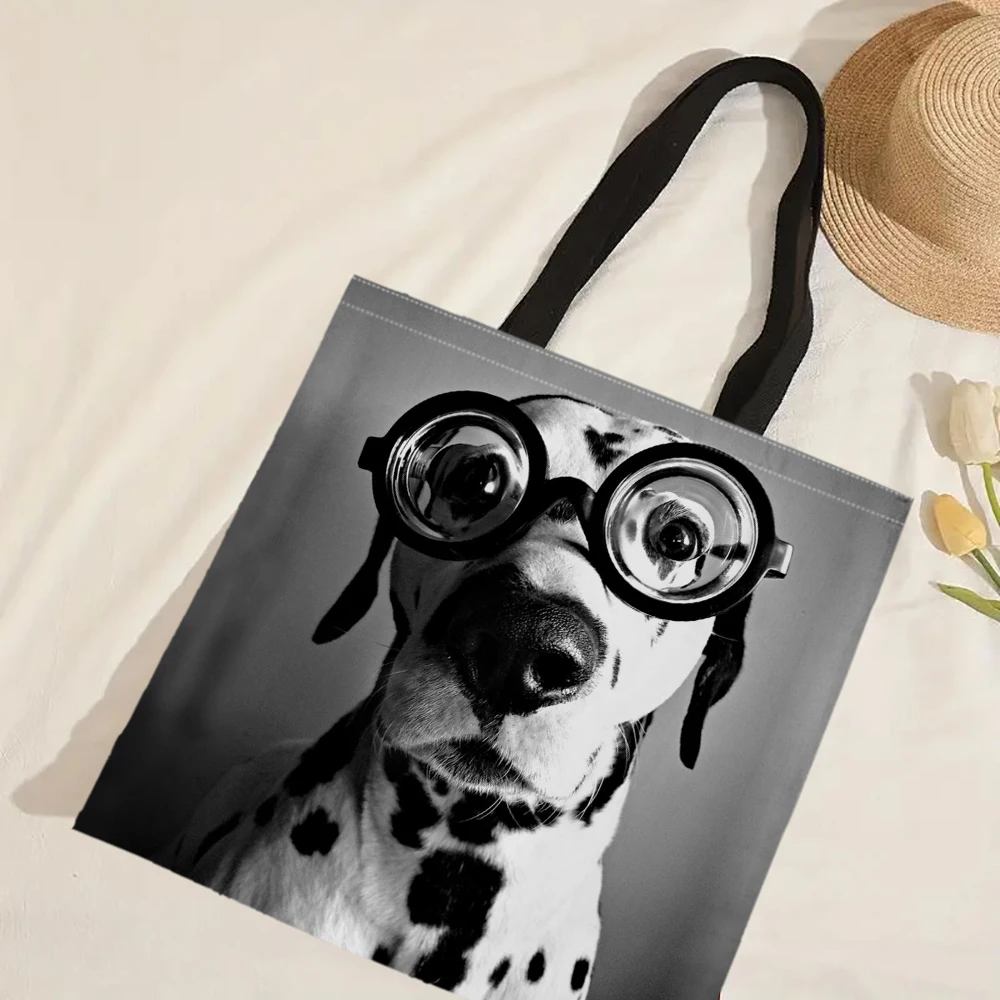 Черно-белая Женская Льняная Сумка Для Покупок С Геометрическим Рисунком