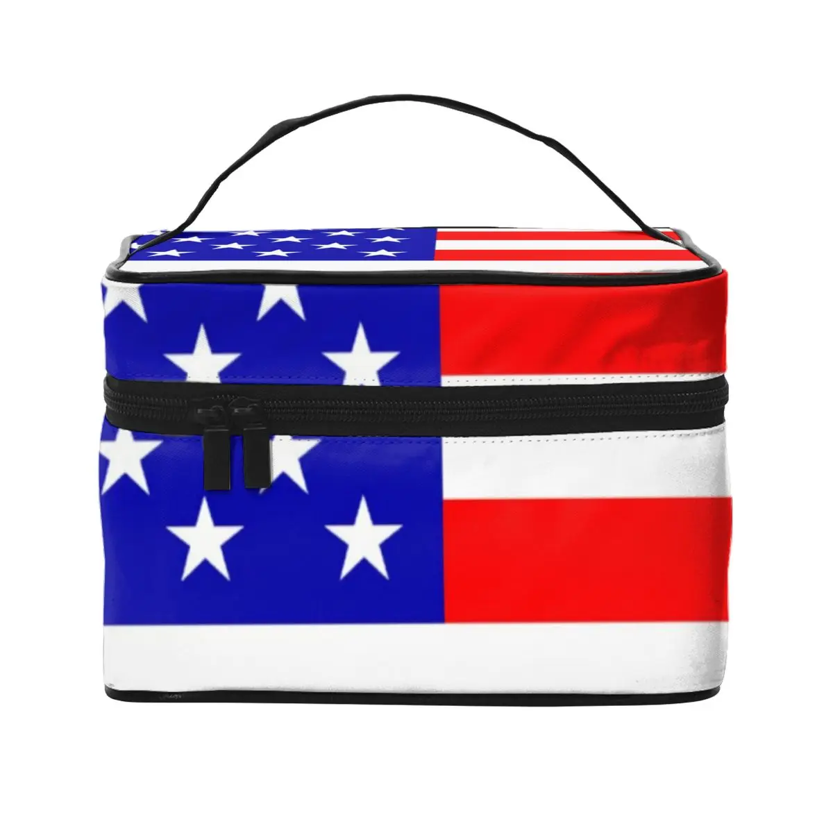 

American Flag Cosmetic Bags Patriotic White Stars Print Bathroom Multi-purpose Storage Organizers with Handle Woman Makeup Bag