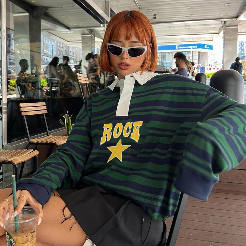 

Oversized Sweatshirt Polo Long Sleeve Top Winter Aesthetic Harajuku Korean Fashion Pullover Y2k Streetwear Vintage Women Clothes