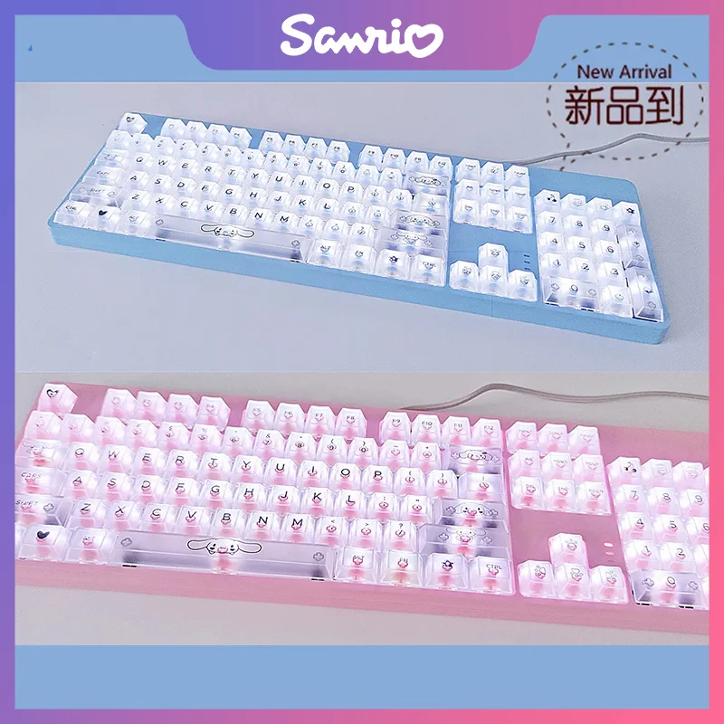 

Проводная Механическая клавиатура Sanrio Cinnamoroll с 104 клавишами, голубой/коричневый/красный переключатель, милая Женская фотография, подарки