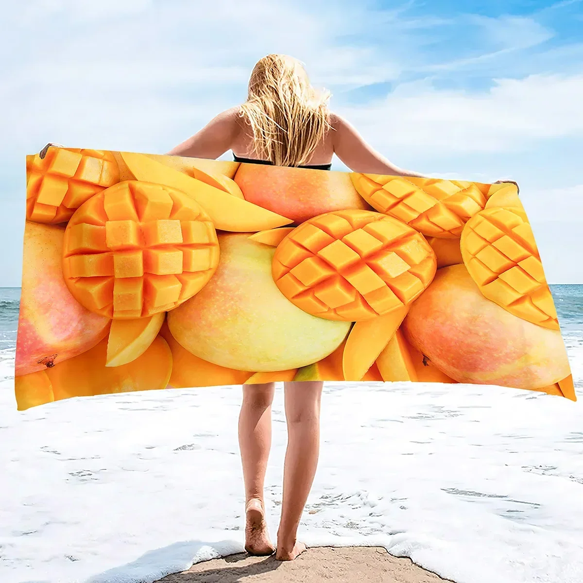 Быстросохнущее пляжное полотенце из микрофибры с фруктами манго и песка легкое