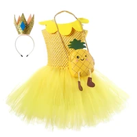 yellow petals flower girls tutu dress handmade kids princess party dress with crown and bag headband children birthday costumes