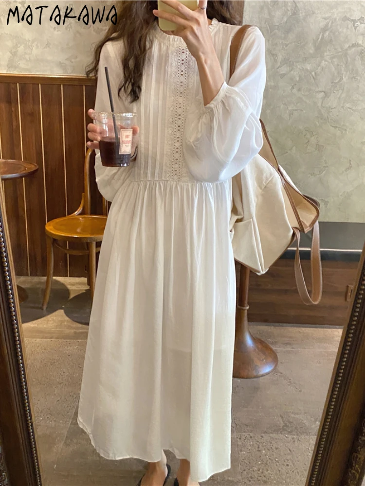 Женское однотонное платье Matakawa с длинным рукавом Плиссированное корейское