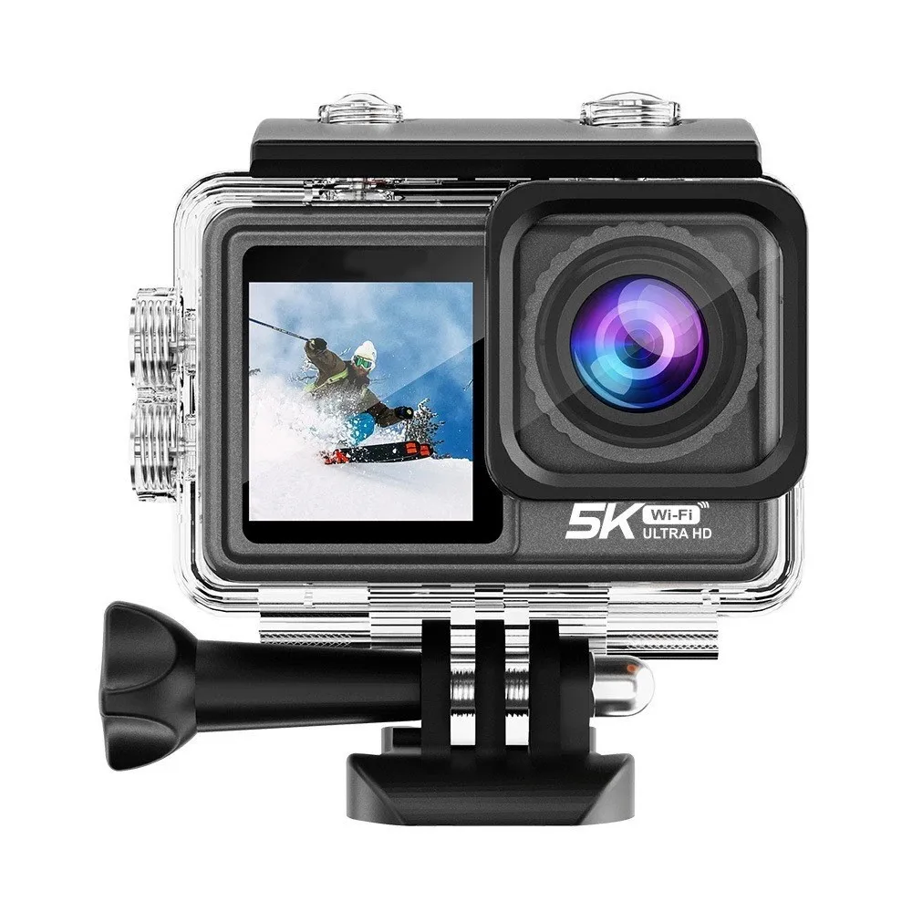 5K 30FPS Outdoor Waterproof Action Camera Front and Back Dual Color Touch Screen Anti-shake Sports DV 24MP Mini Helmet Camcorder