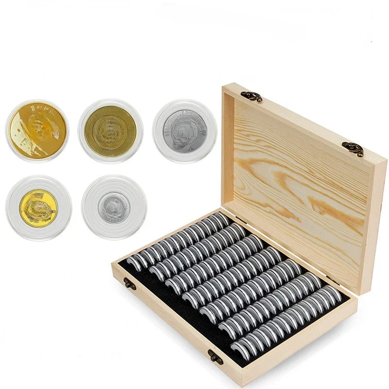 

100 шт. коробка для хранения монет с регулируемой подкладкой, регулируемая антиоксидантная деревянная коллекция юбилейных монет