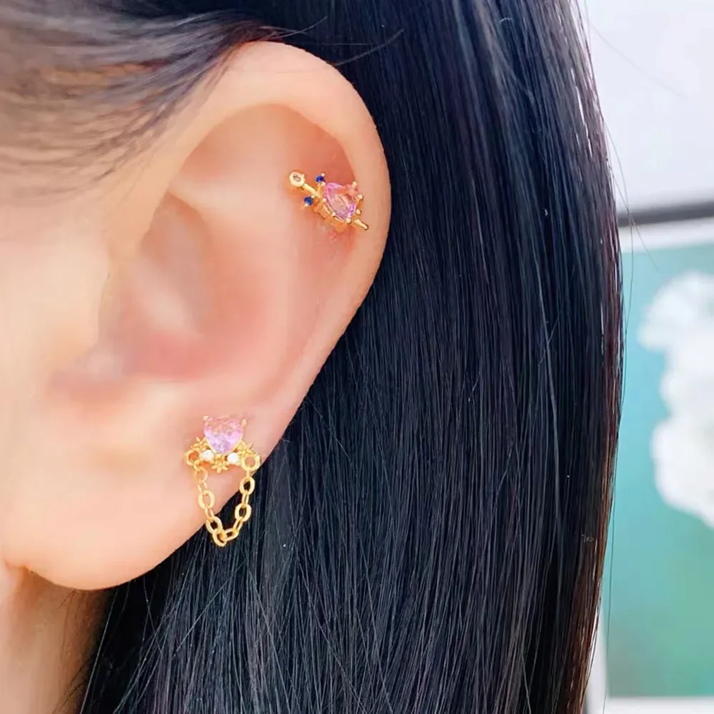 

Stainless Steel Cz Ear Tragus Cartilage Earrings Crystal Rose Flower Cross Lobe Helix Earring Barbell Piercing Jewelry 20G