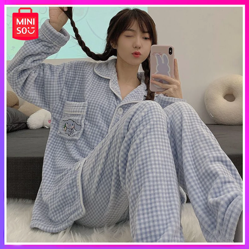 

Miniso Sanrio 2023 Winter New Pajamas Fashion Long Sleeve Outside To Wear Kawaii Sweet Home Suit Girls Christmas Birthday Gift