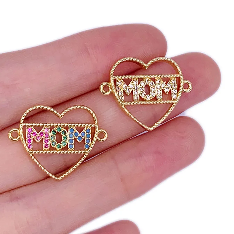 

Fashion Mom Name Letter Bracelet Pendant Crescent Peach Heart Semicircle Copper Gilt Inlaid Zircon Jewelry Accessories