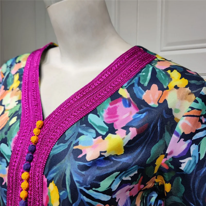 Fashion Floral Print Muslim Hijab Dress Women Dubai Abaya Arab Turkey Moroccon Kaftan Islam Clothing Gown Jilbab Caftan Festival
