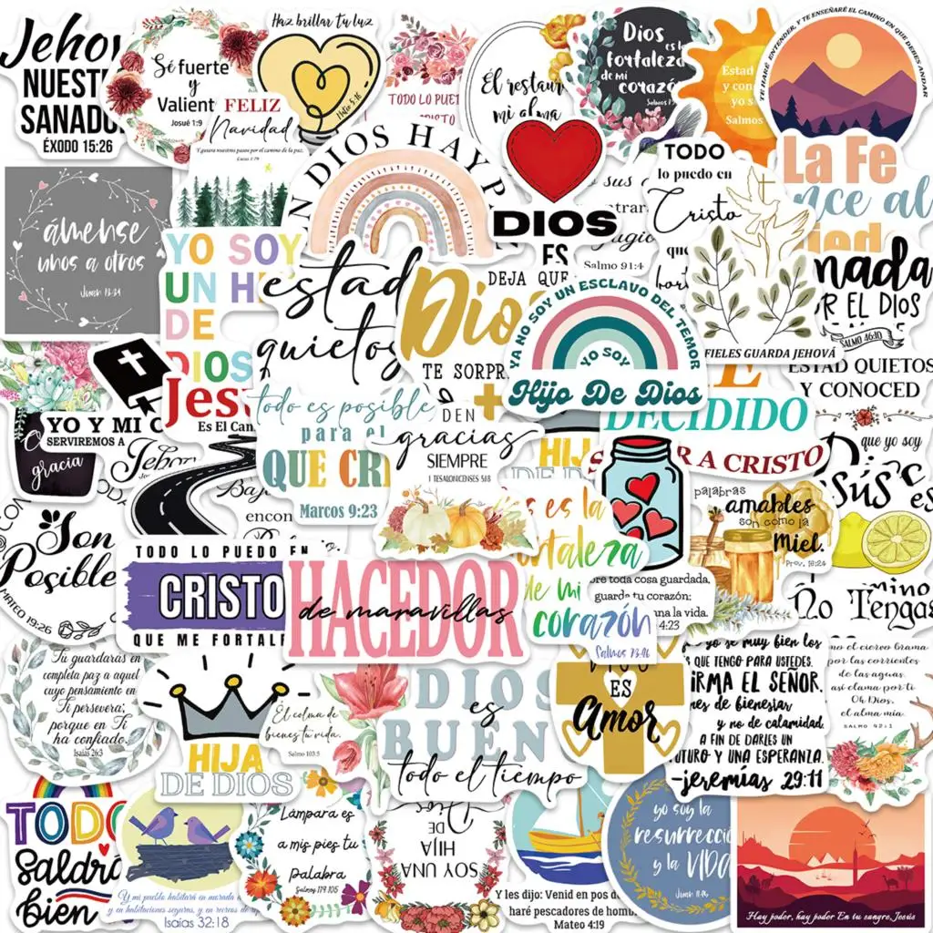 

10/50pcs Stickers Spanish Bible Graffiti Cartoon Skateboard Waterproof Luggage Sport DIY Laptop Car Stickers Decal Kids