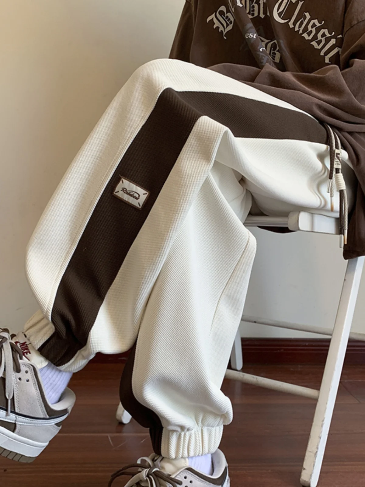 Тяжелые спортивные штаны American-Sle мужские весенне-осенние полосатые лоскутные с