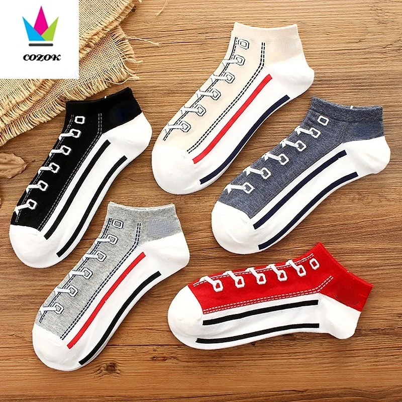 Funny Kawaii Shoe Print Short Socks Cotton Fashion Harajuku Hip Hop Cute Japanese Fashion Dropshipping Soft Women Slippers Socks