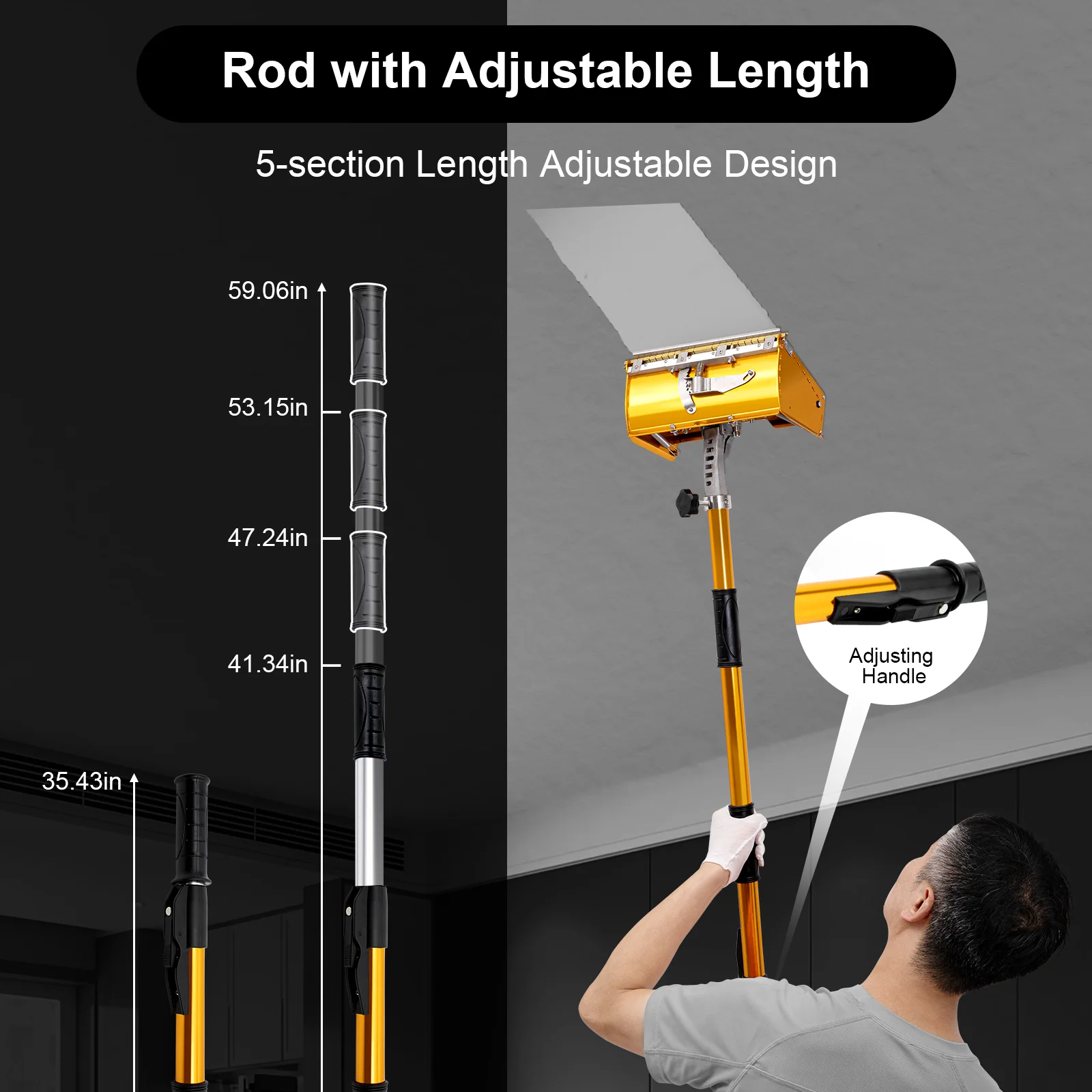 

9.8Inch Mud Compound Putty Drywall Taping Tool Flat Finish Box Set with 40''-64'' Extendable Handle Adjustable