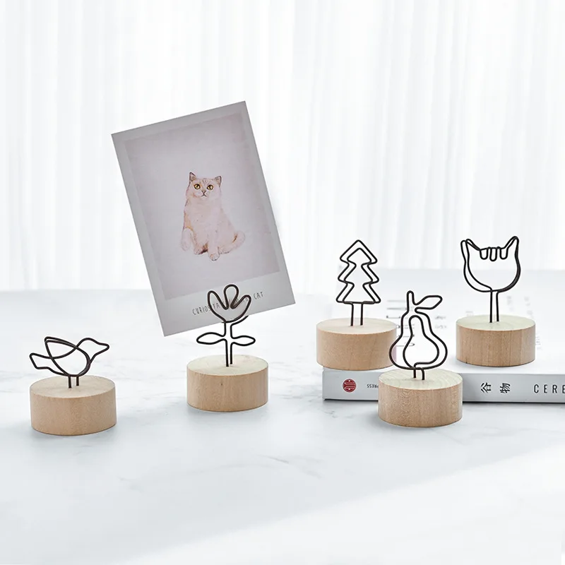 

Creative Wooden Wrought Iron Business Card Holder Photo Holder Note Holder Home Decoration Living Room Desktop Decoration Gift