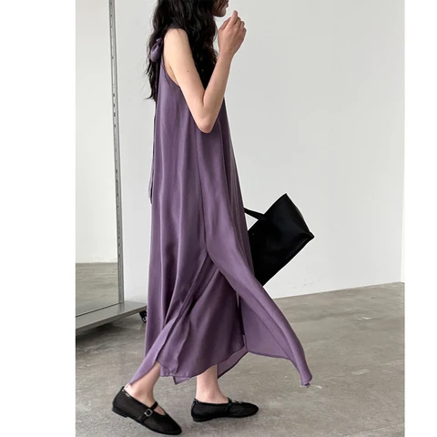 2025 хорошее качество, женское летнее длинное платье в стиле бохо, элегантное платье макси без рукавов со шнуровкой сзади, Vestidos, одежда