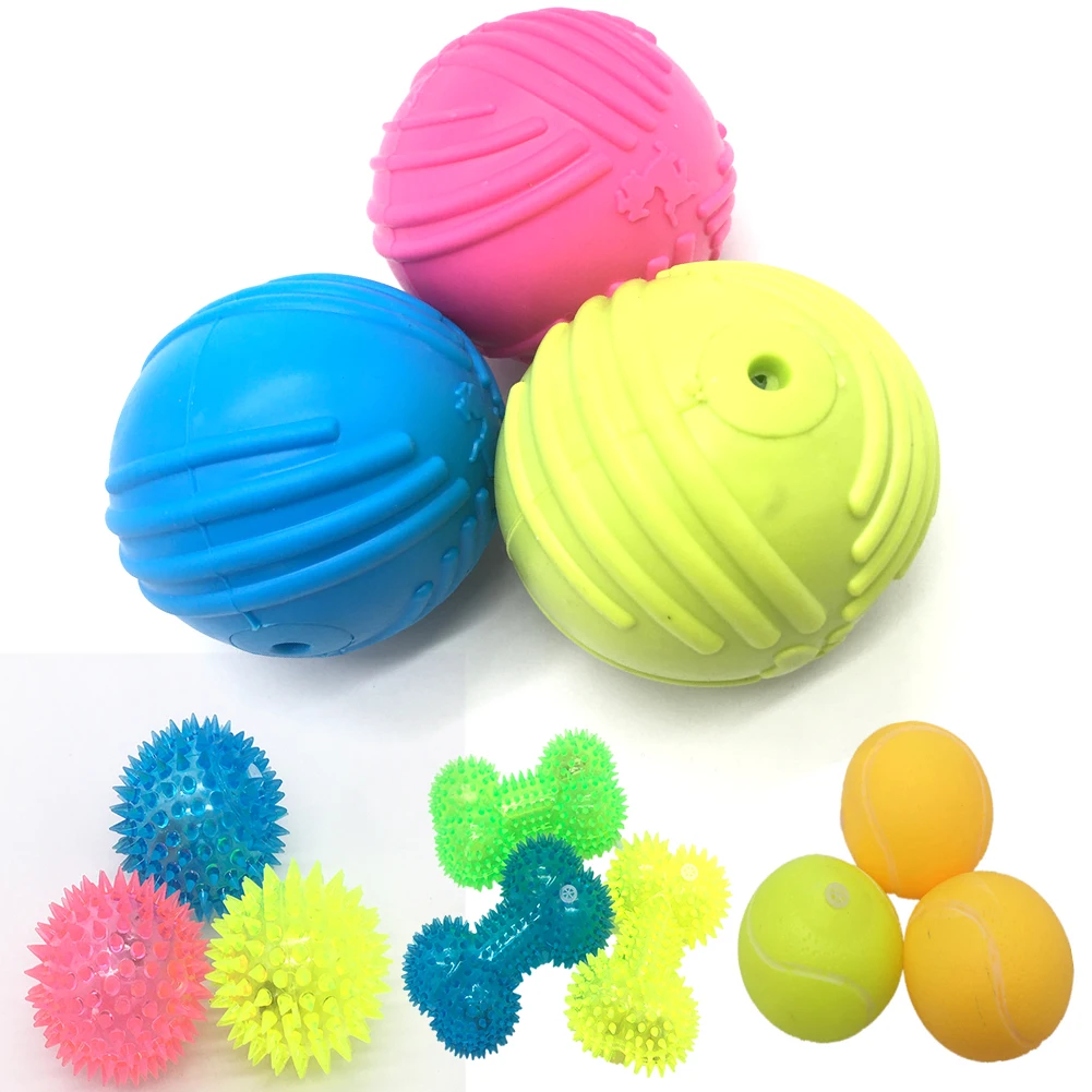 Dog Chew Squeaky Toys Colorful  Rubber Luminous Ball Pet Puppy Dogs Chewing Playing Elastic Interesting Balls Toy Clean Teeth