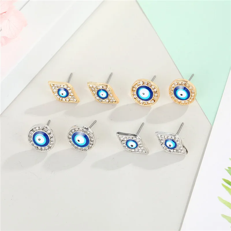 

New Tiny Turkey Rhinestone Evil Eye Stud Earrings For Women Trendy Round Shiny Zircon Turkish Earings Circle Jewelry Gift